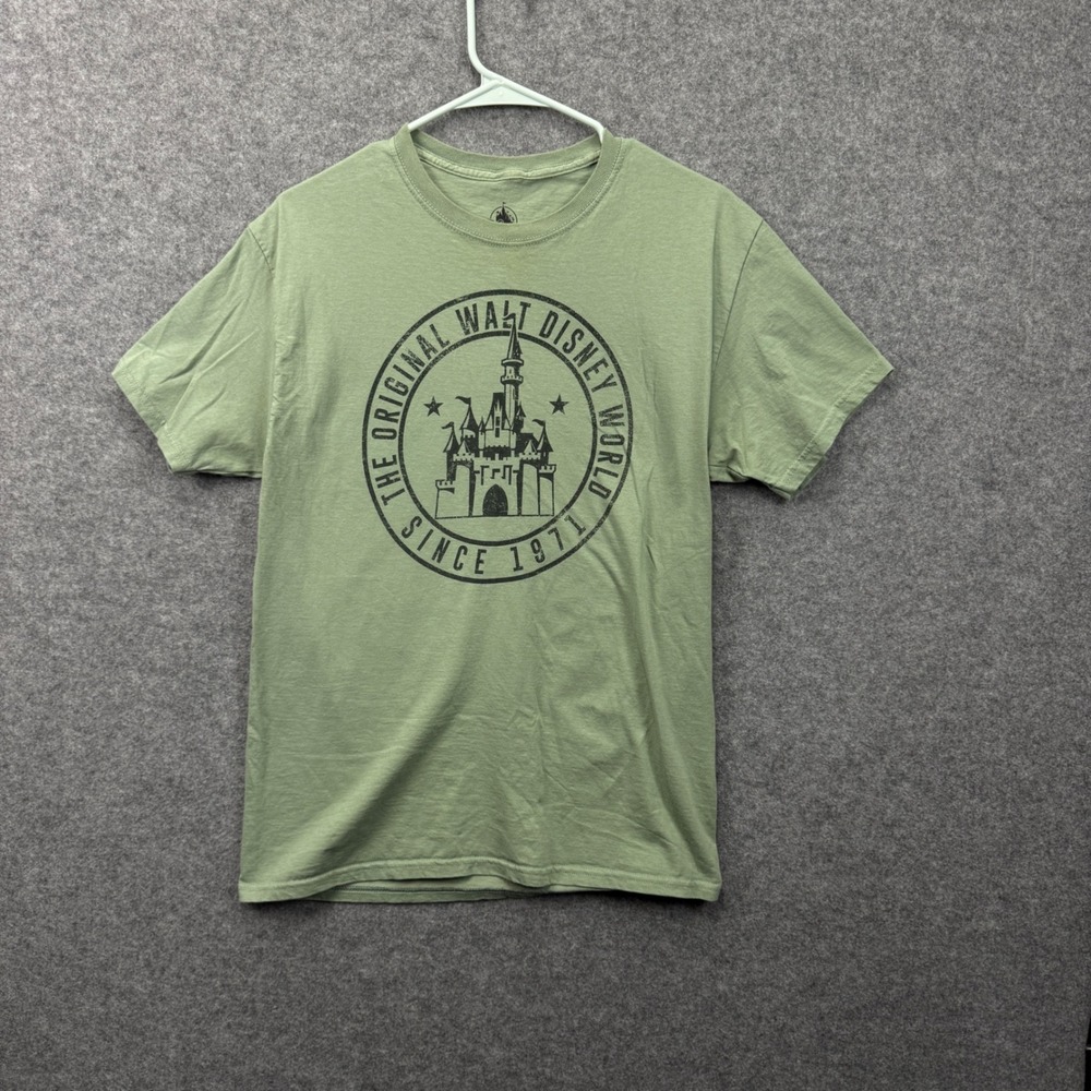 Disney World Mens‎ Medium Green Graphic T-Shirt Original Since 1971 Castle Logo